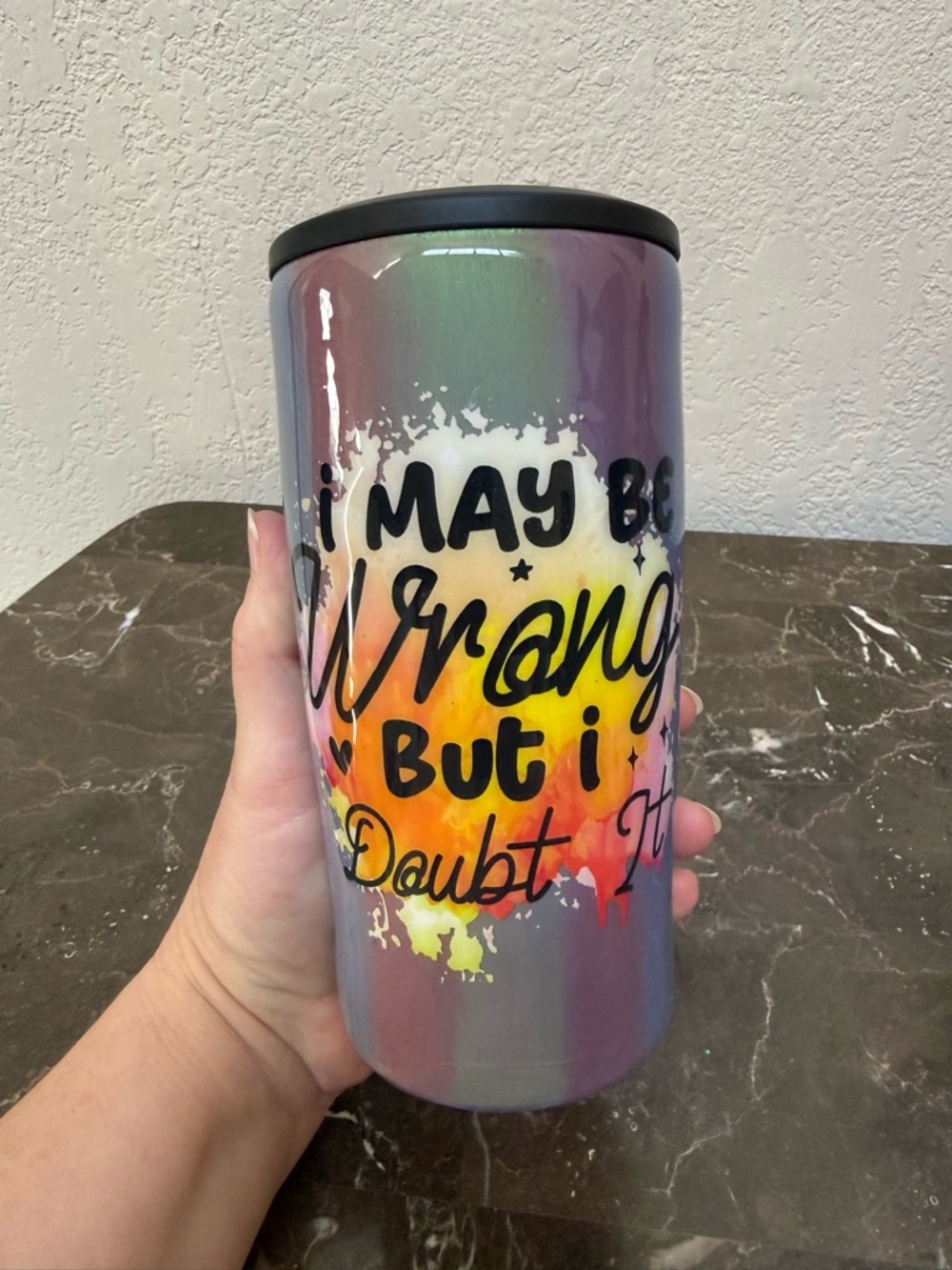 Chameleon Rainbow Sarcastic Glitter 4in1 Can Cooler Convertible Tumbler Cup